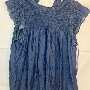Crown & Ivy Blue Smocked Ruffle Blouse